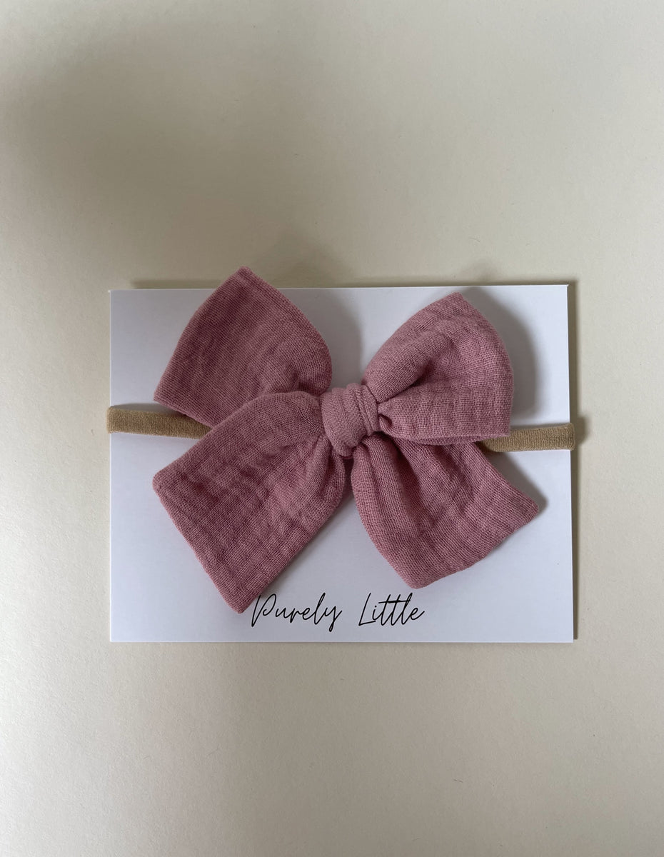 Large Gauze Bow Headband Dark pink Purely Little