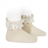 Ankle Sock w/Lace & Bow -Linen