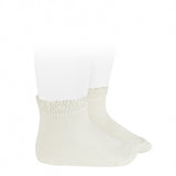 Ankle Socks w/ Crochet Cuff - Cream