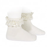 Ankle Sock w/Lace & Bow - Cream