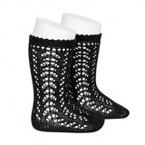 Perle Openwork Knee Socks -  Black