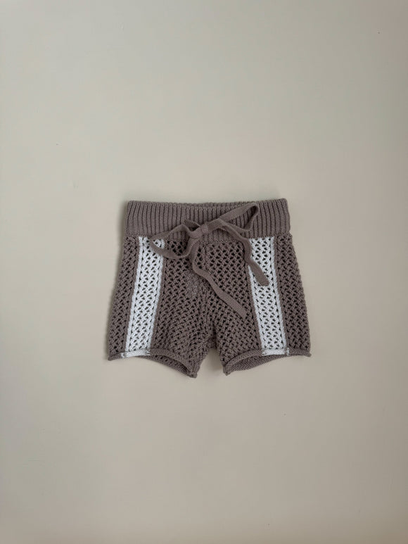 Openwork Knit Shorts - Brown