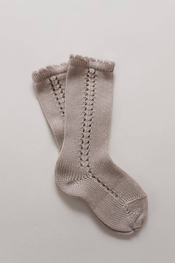 Side Openwork Knee Socks - Pale Mauve