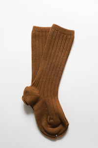 Ribbed High Knee Socks - Coffee