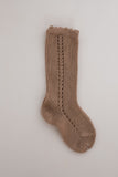 Side Openwork Knee Socks - Camel