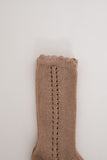Side Openwork Knee Socks - Camel