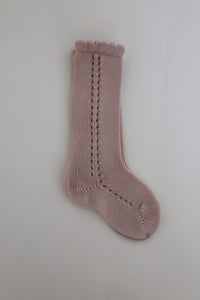 Side Openwork Knee Socks - Old Rose