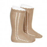 Side Openwork Knee Socks - Camel