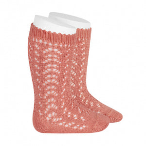 Perle Openwork Knee Socks - Peony