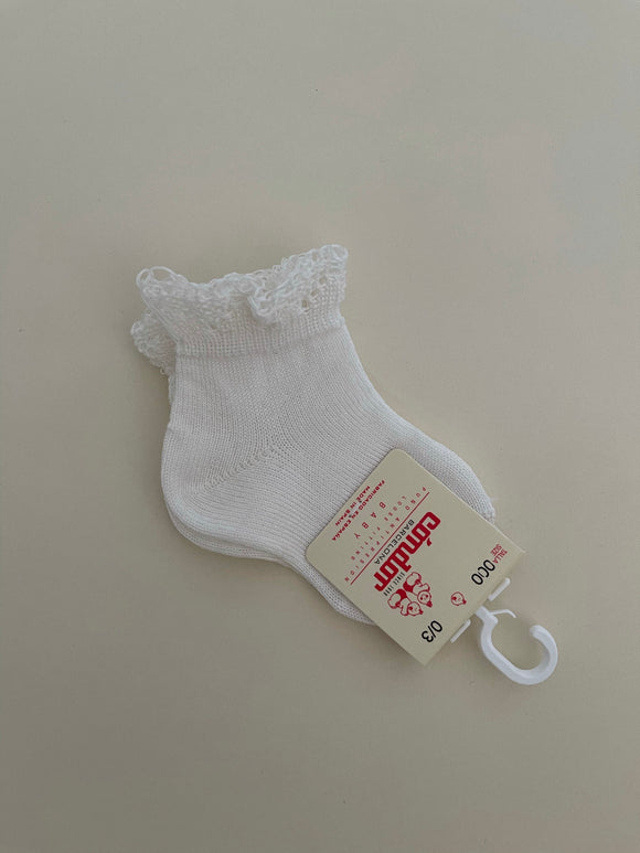 Ankle Socks w/ Crochet Cuff - Cream