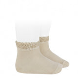 Ankle Socks w/ Crochet Cuff - Linen