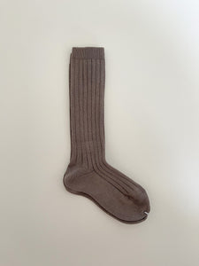 Ribbed High Knee Socks - Wood