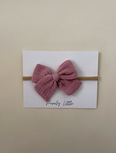 Small Gauze Bow Headband - Dark pink