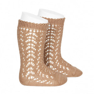 Perle Openwork Knee Socks -  Camel