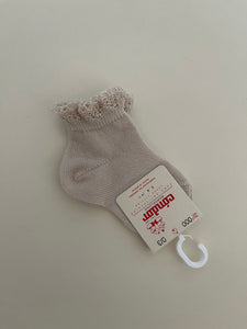 Ankle Socks w/ Crochet Cuff - Linen