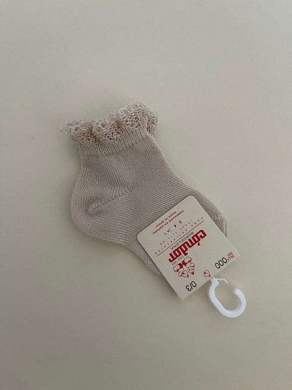 Ankle Socks w/ Crochet Cuff - Linen