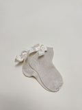 Moss Stitch Ankle Sock w/Bow - Linen