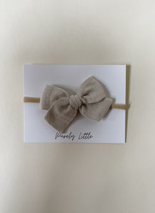 Small Gauze Bow headband - Tan linen