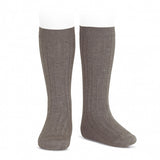 Ribbed High Knee Socks - Wood