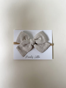 Large Linen Bow headband - Tan Linen