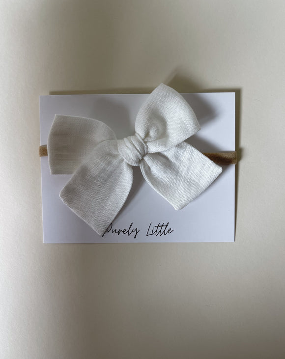 Large Linen Bow headband - White Linen