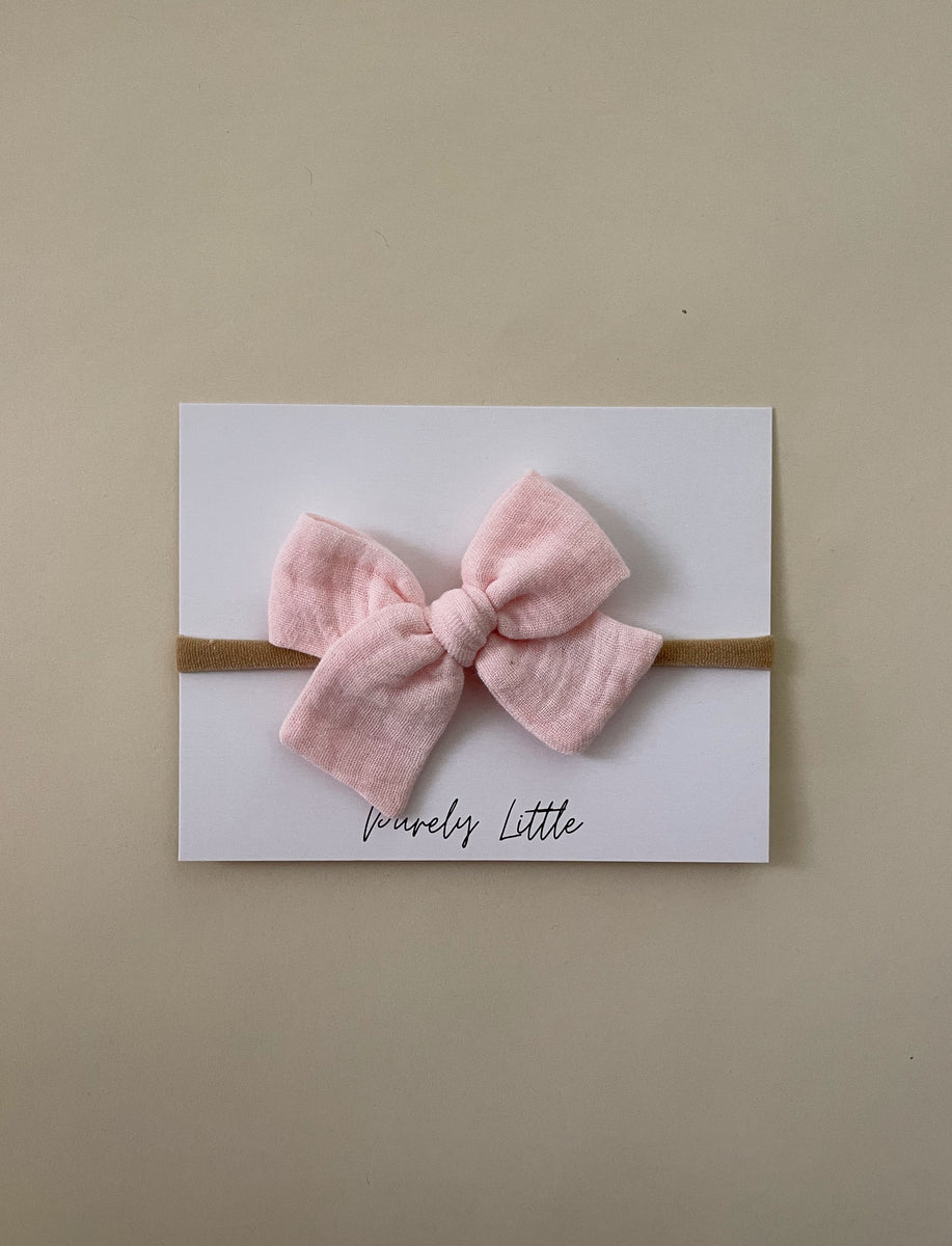 Small Gauze Bow Headband Pastel pink Purely Little