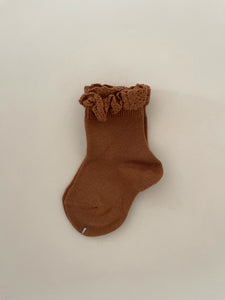 Lace Ruffle Ankle Sock - Cinnamon