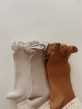 Lace Ruffle Knee Sock - Linen