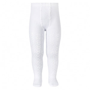 Perle Geometric Openwork Tights - White