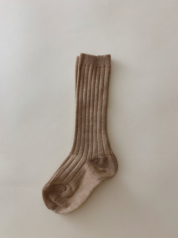Ribbed High Knee Socks - Nougat